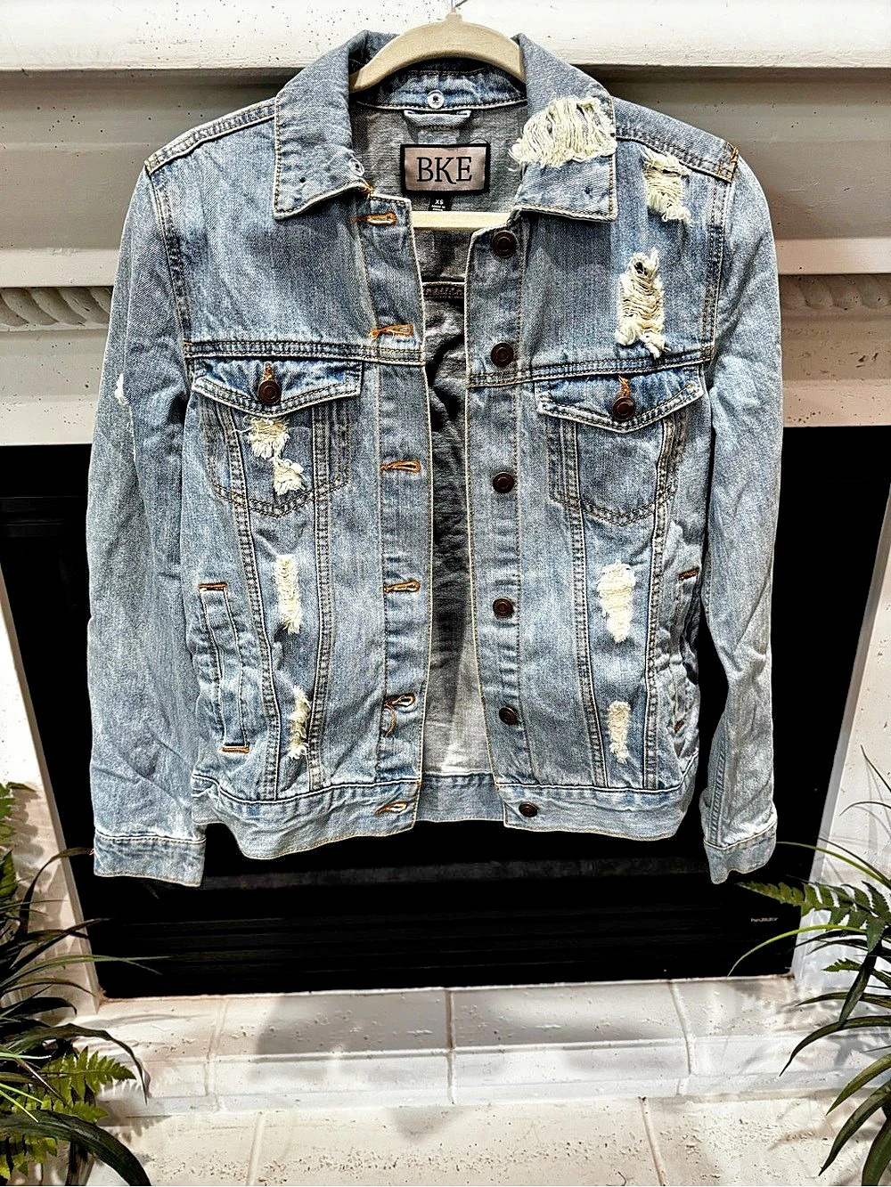 BKE Distressed Denim Jean Jacket Blue Size XS